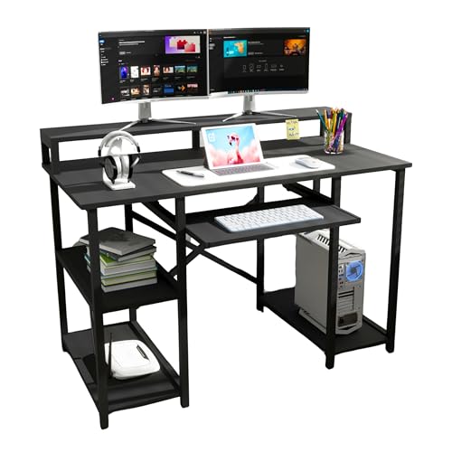 Image of Klaxon Engineered Wood Iron Study Table with Drawer, Multi-Usage Laptop Desk & Home Office (Printo-FD, DIY Installation) (Black - DIY, KB - 120 CM)