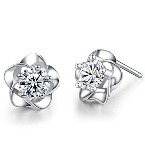 Boucles d'oreilles clous fleur en zircon argenté pour femme