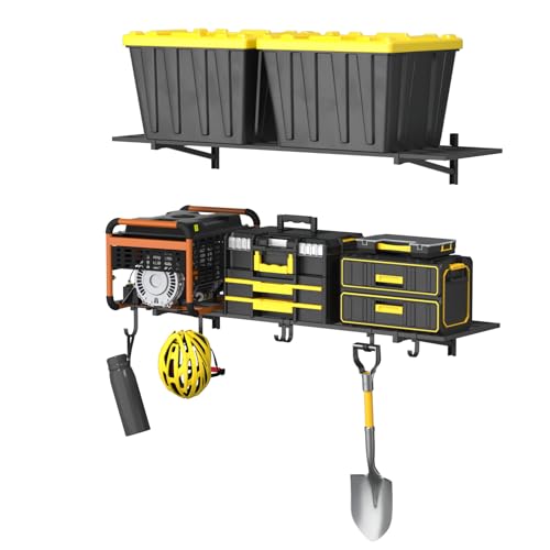DYneeds 2-Pack Heavy Duty Garage Wall Shelving, 1' x 4' Wall Shelf Garage Organization System with Hooks, Holds 200 lbs Each (1' x 4')