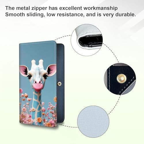 Long Women Wallet, Ultra Slim Thin Wallet for Women, RFID Blocking PU Leather Credit Card Holder, Multi-Card Slots Business Travel Bifold Clutch, Cute Giraffe4