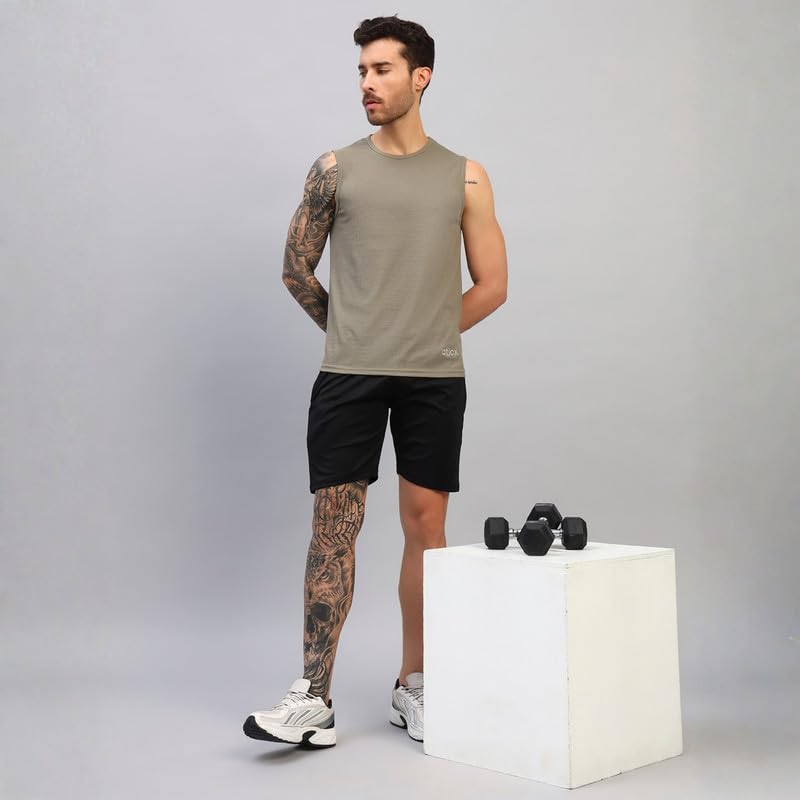 Image of ATICX Men's Slim Fit Sleeveless Sports T-Shirt - Gym Vest, Quick Dry Breathable Training Tank Top for Workout, Running, Cycling, Badminton, Basketball & Swimming Training Wear