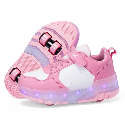 ENEN Zapatillas con Ruedas Niña Niños, Moda Transpirable Zapatos con Ruedas & Luces para Niñas Niño, 30-40 EU Zapatillas Patines, Verano Multifuncionales Bambas (Rosa,30)