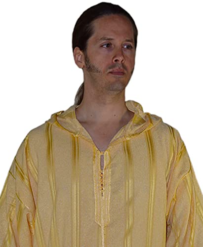 Treasures Of Morocco Moroccan Men Djellaba Handmade Hooded Caftan Gold With Matching Embroidery Tread Thobe Loungewear African X-Large2