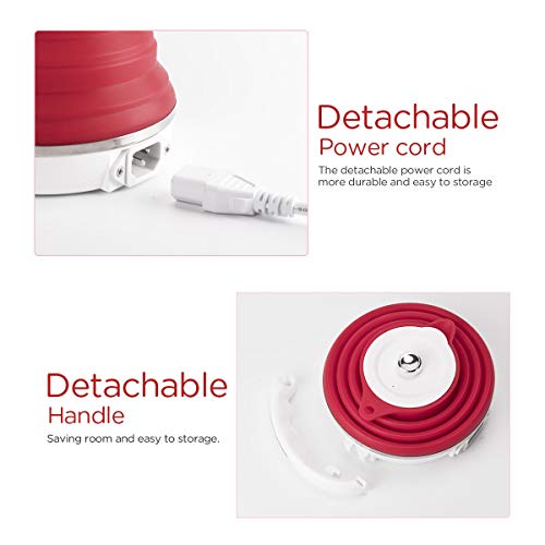 Image of Ultrathin Upgraded Food Grade Silicone Travel Foldable Electric Kettle Boil Dry Protection Portable with Dual Voltage and Separable Power Cord,555ML 110-220V US Plug