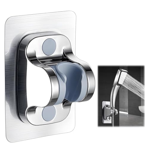 Soporte de ducha de mano, Sin Necesidad de Taladrar, Fuerza Súper Adhesiva, Complementos de Ducha, Soporte de ducha de mano adhesivo fuerte Ángulo ajustable, Plata