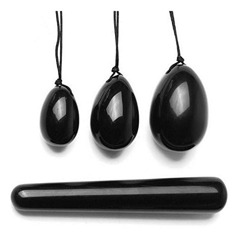 AITELEI 4Pcs Set Jade Yoni Eggs Stick,3 Pcs Drilled Natural Obsidian Quartz Crystal Jade Eggs Massage Stone + 1 Pcs Massage Stick For women Kegel Exercise Strengthen Pelvic Floor Muscles Cover