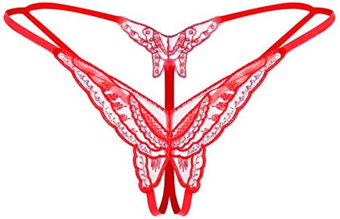 SLITHICE Women Sexy G string with Butterfly Center and Sequins (Red, S)