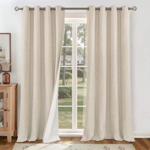 Image of YoungsTex Oatmeal Linen 100% Blackout Curtains 78 Inch Length for Bedroom, Rustic Thermal Insulated Drapes with Grommet Room Darkening for Living Room Windows, 2 Panels, 52 X 96 Inch