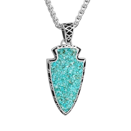 Arrowhead Necklace for Men, Stainless Steel Handmade Pendant with Natural Turquoise or Snowflake Chips, Father's Day Gift for Dad, Gifts with Box for Men Boyfriend Husband, Nature Lover