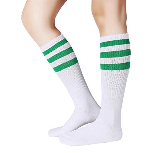 Pareberry Classical Triple Stripes Soft Cotton Over-the-Calf Retro Tube Socks One Size A-pair(green/White)