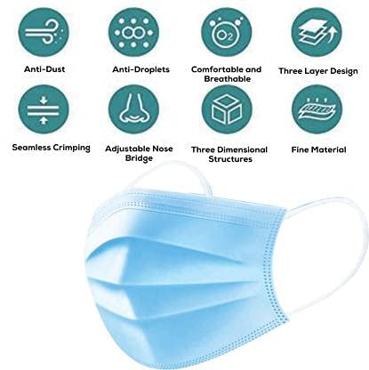 Image of LIVYOR 3 Layer Face Mask with Nose Clip, Non Woven Fabric, Surgical 3 Ply Mask with Bacterial Filtration Efficiency (BFE) >95% (Blue, Without Valve, Pack of 100)