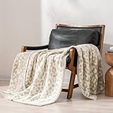 EVERGRACE Super Soft Leopard Knit Throw Blanket for Couch, Cozy Fluffy Plush Fuzzy Microfiber Cheetah Animal Print Chenille Knitted Blanket and Throws for Bed, Chair, Home Decor, Cream, 50'x60'