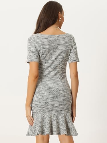 Allegra K Elegant Tweed Dress for Women's Work Office Short Sleeve Fishtail Bodycon Midi Dress3