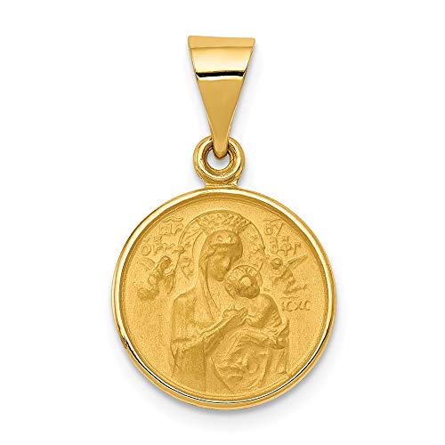 Solid 18k Yellow Gold Our Lady of Perpetual Help Medal Pendant Charm - 23mm x 13mm