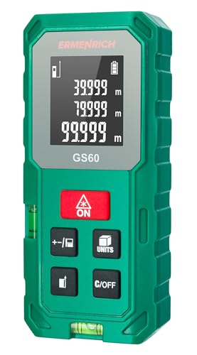 Ermenrich Reel Plus GS60 Medidor Láser 60M Portátil con Doble Nivel de Burbuja Herramienta de Medición Distancia Área Volumen Modo Pitágoras Cambio de Unidad Pantalla LCD Memoria