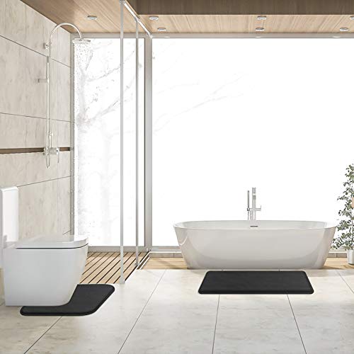 Feelso Memory Foam Bath Mat Set, Extra Soft 2 Piece Bathroom Rugs Non Slip And Absorbent Mats, 20X31 Inches Floor Mat, 20X20 Inches U-Shaped Contour Rug For Tub Shower & Bath Room,Black #TOP1