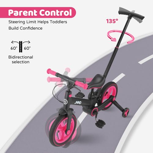 Image of JMMD 6 in 1 Toddler Bike with Push Handle for Kids 18-60 Months, 12 inch Foldable Balance Bike with Training Wheels, Pedals, Brakes, Kickstand, Push Tricycle Toddler Gift & Toys for Boy & Girl