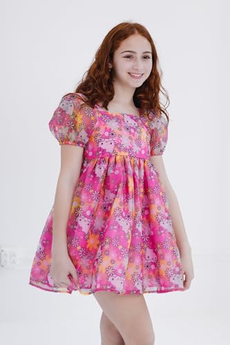 Hello Kitty Girls Square Neck Organza Dress Toddler to Big Kid Sizes (4T - 14-16)2