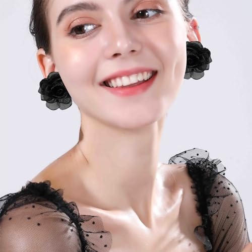 Bohemian Handmade Fabric Chiffon Rose Flower Lightweight Stud Earrings Gauze Unique Simulation Stereoscopic Floral Petal Earrings For Women Jewelry Gift4