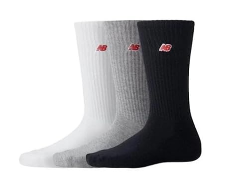 New Balance Unisex 3 Pack Crew Socks, White/Black/Grey (UK, Alpha, M, Regular, Regular)
