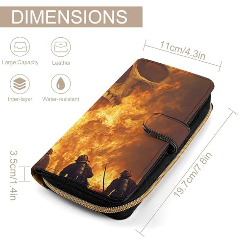Firefighter Fighting Flames Skull Long Wallet for Women Men Purses Coin Pouch Credit Card Holder Organizer2