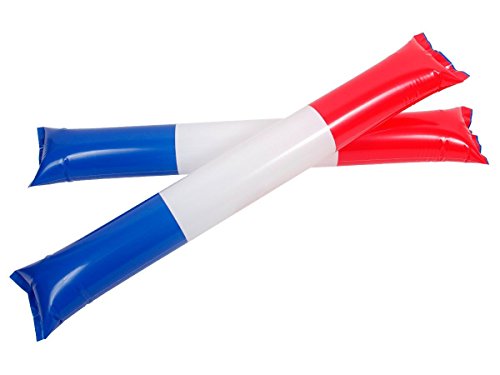 Alsino Lot de 2 Clap Clap Bâtonnets Gonflable, AIR Bang Tricolore pour applaudir 00/0832 Bleu Blanc Rouge Accessoire déguisement Supporter des Bleus soirée à thème évenement National Sportif France