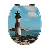 shelfmade Klodeckel mit Absenkautomatik Motiv aus MDF - Toilettensitz mit Absenkautomatik Motiv absenkbarer WC Sitz mit Absenkautomatik Toilettendeckel - Bunte WC Deckel (Leuchtturm)