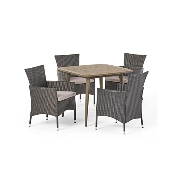 Christopher Knight Home Jo Outdoor 5 Piece Wood and Wicker Dining Set, Gray Finish/Gray
