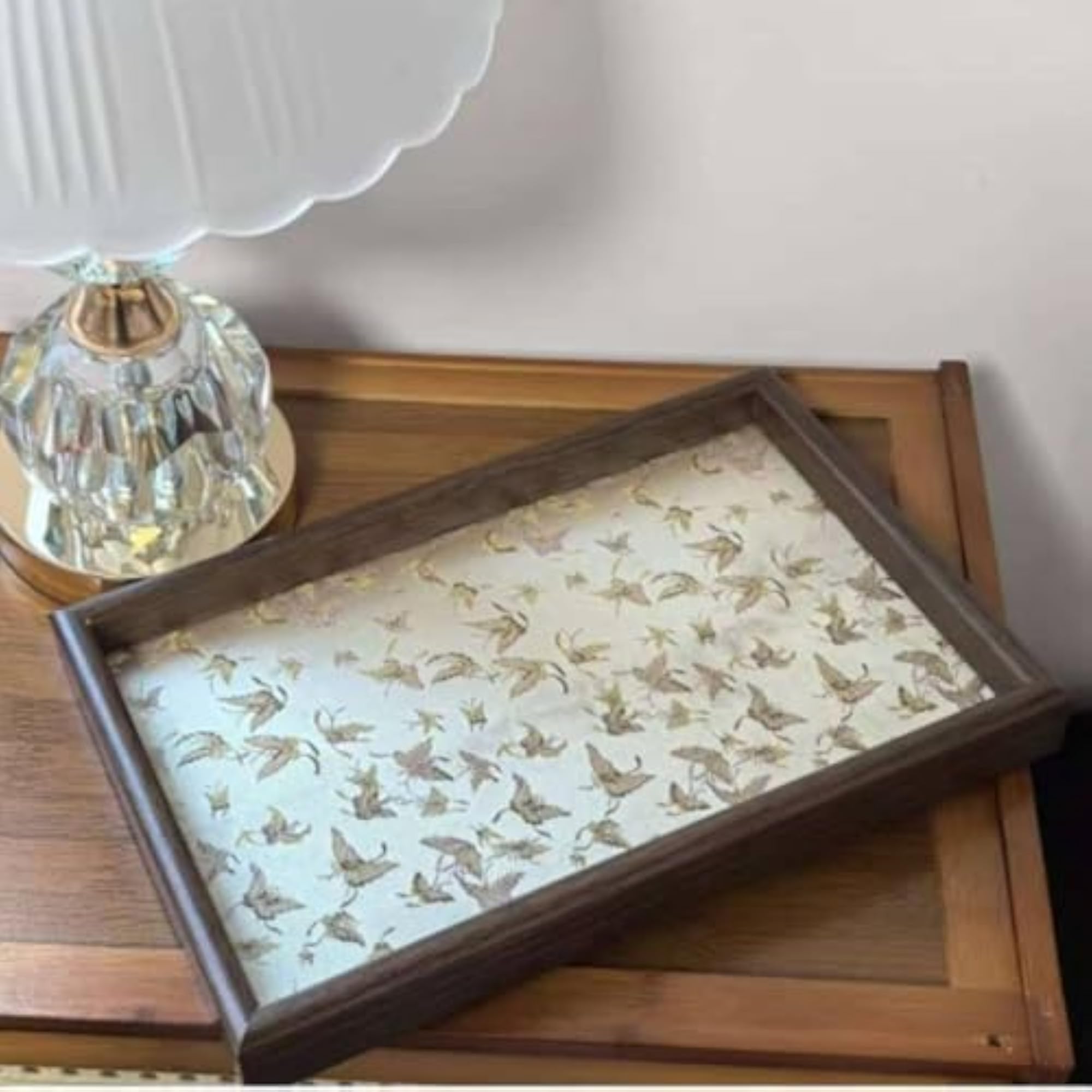 New Chinese Design Butterfly Tray Light Luxury Walnut Frame
