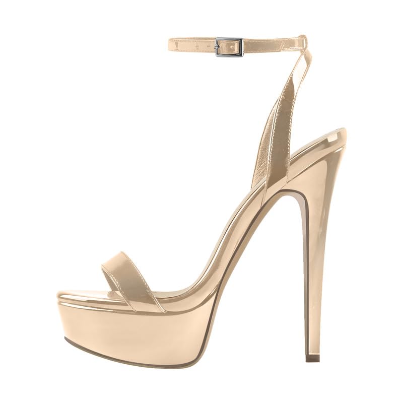Image of Platform Stiletto High Heels for Women, Round Open Toe Ankle Strap Sexy Heeled Sandals for Wedding Party Dress