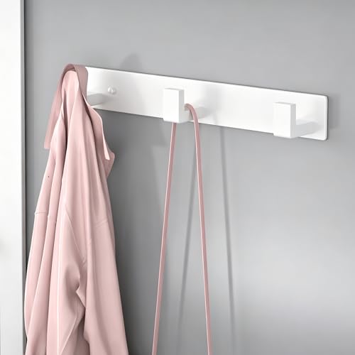 Image of PMMASTO Stainless Steel Coat Rack Wall Mounted, Heavy Duty Metal Hook Rail for Hanging Coats Hats Towels Robes Bags, Modern Wall Hooks Organizer (White, 3 inchL Hooks, 1 Pack)