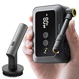 Hoto Mini Bike Pump,25s Fast Inflate Portable Bike Air Pump Bundle with Electric Spin Scrubber,Shower Scrubber Brush with Long Handle, 6 Brush Heads