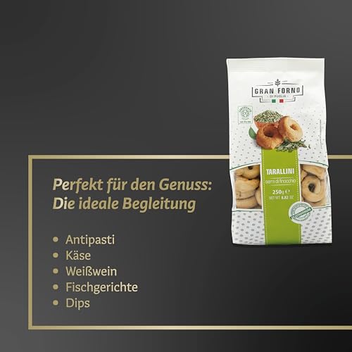 Gran Forno Taralli Fenchelsamen - 250g - knackig-luftiger Snack - Italienischer Knabberartikel - salzige Teigkringel
