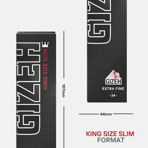 GIZEH BLACK King Size Slim Blättchen zum Selbstdrehen - Packung mit Magnetverschluss, recyclebar - 25er Pack á 34 Premium Rolling Paper (14 g/m²)
