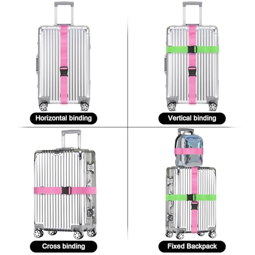 4 Pack Luggage Straps for suitcases, 4 pcs Extra Long Suitcase Straps TSA Approved Luggage Belt with Buckle, Adjustable Travel Belt for Luggage for 20'' - 32'' Suitcases(Grey Blue Green Pink)