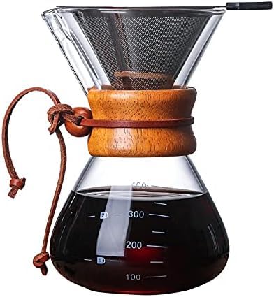 Listado de Cafeteras de émbolo de esta semana. 45 JoalGfda 400ml New Juego de cafetera Pour Over, jarra de vidrio sin papel con filtro de acero inoxidable 304, cafetera de vidrio reutilizable, goteador de café manual, goteo...