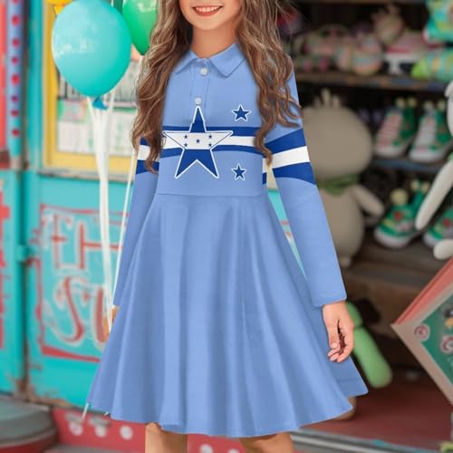 Fall Girls Dresses Long Sleeve Polo Shirt Lapel Collar A-Line Sundress for Daily School3