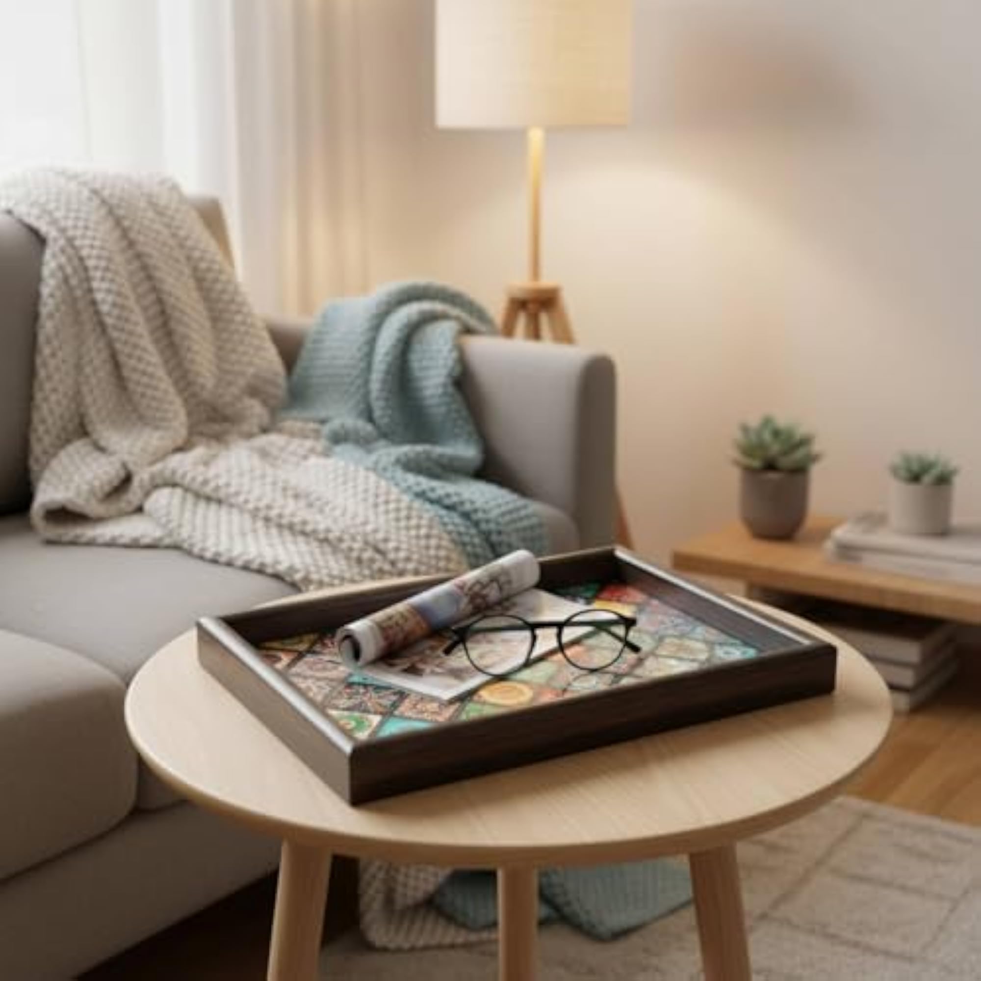Multi-Purpose Wooden Decorative Tray, Rectangular Organizer