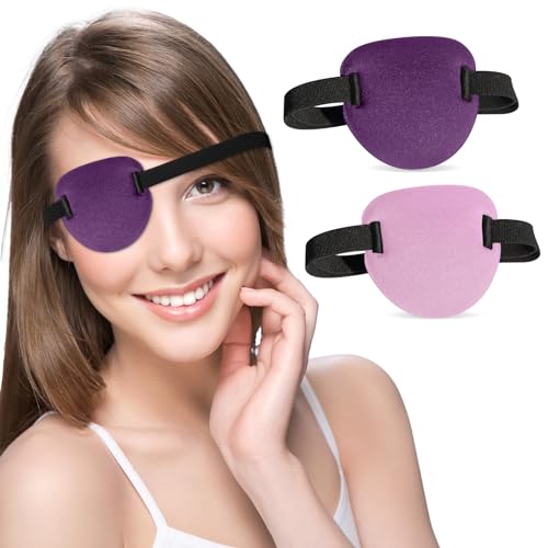 2 Stück 3D-Augenklappen für Erwachsene Verstellbare Medizinische Augenklappe für Rechtes oder Linkes Auge eine Augenabdeckung für Amblyopie Faules Auge Piratenkostüm (Rosa Violett)