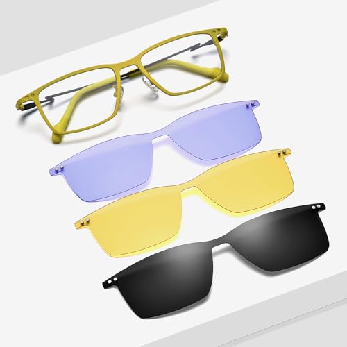Image of FONEX Pure Titanium Glasses Frame Men Square Magnet Clip On Eyeglasses with Polarized Lens