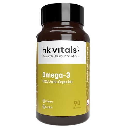 Image of hk vitals Omega 3 (90 Fish Oil Capsules) | 1000mg Omega 3 with 180mg EPA & 120mg DHA | For Brain, Heart, Eyes, and Joints Health