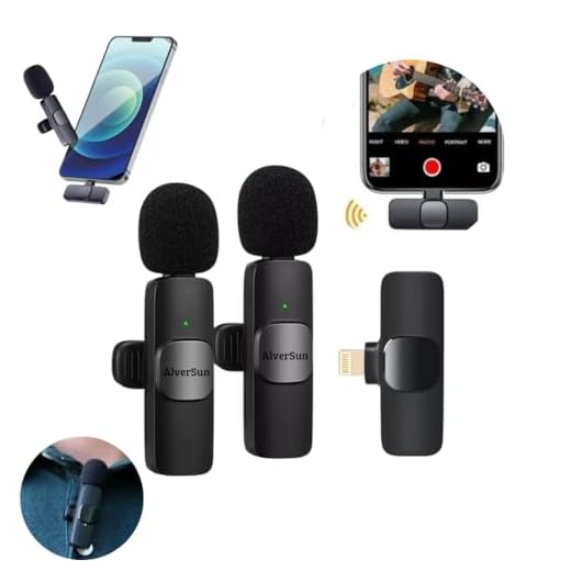 Microfone de Lapela sem fio 2peças para iPhone iPad compativel iphone 1 transmissor suporta 2 microfones, redução de ruído, para gravação, entrevista, vloggers, YouTube, TikTok,Facebook AlverSun