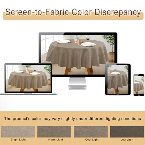JIUZHEN Round Textured Table Cloth Linen Wrinkle Free Stain Resistant Farmhouse Decorative Circular Tablecloth for Kitchen, Dining, Party, Wedding, Outdoor Use (30 Inch Round,Khaki) by JIUZHEN - Used condition - Image 6