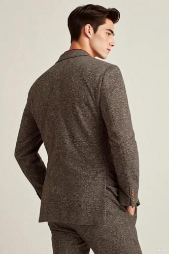 VENNYNG Men's Tweed Jacket Pant Set Single Breasted 2 Piece Wedding Suit Business Formal Holiday Events Slim Fit3