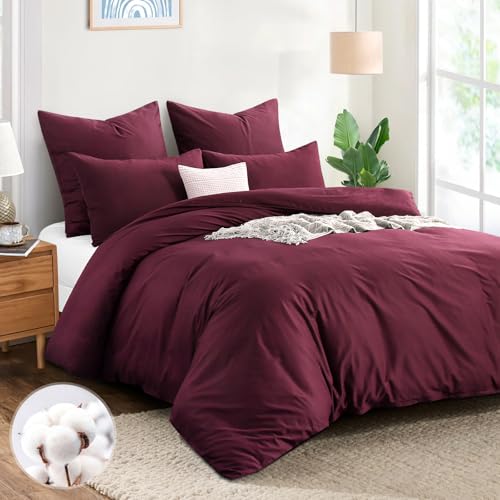 Aisbo Bettwäsche 220x240 Baumwolle Rot - Bettwäsche-Sets Bettbezug 220x240 3teilig mit 2 Kissenbezüge 80x80 cm, Baumwollbettwäsche Set, Oeko-TEX Bettwäsche Rot mit Reißverschluss