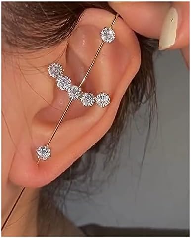 Andelaisi Long Cross Hook Earrings Rhinestone Ear Ear Wrap Crawler Hook Earrings Edge Pin Hook Cuff Earrings Inlaid Rhinestone Stick Hook Earrings Jewelry for Women and Girls