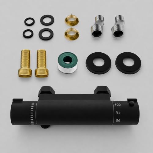 Image of FUGO Black Thermostatic RV Shower Valve,RV Shower Faucet,4 Inch RV Shower Faucet Valve Thermostatic,Solid Brass, Black