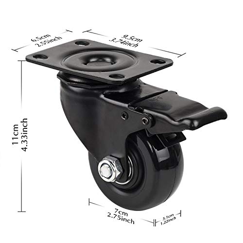 3" Casters Wheels, Pritek Heavy Duty Swivel Plate Casters With Lockable Top Plate And No Noise Rubber Base Ball Fit For Home Or Office Table Cabinet Shelves #TOP3