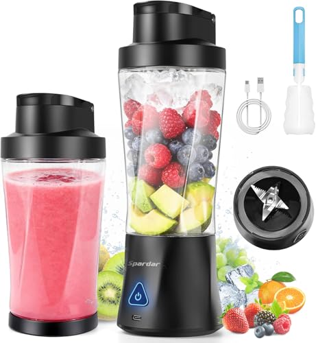 Batidora para Smoothies portátil, 700 ml, 6000 mAh, función de autolimpieza, incluye 6 cuchillas afiladas y cepillo de limpieza, adecuada para preparar jugo y batidos (Negro)