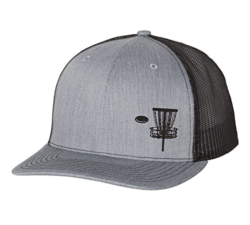 Trenz Shirt Company Disk Golf Basket Goal Golfer Mens Embroidered Mesh Back Trucker Hat, Heather Grey/Black